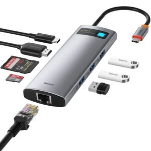 ادبتر محطة إرساء Baseus 8 في 1 USB-C – توسيع شامل مع HDMI 4K وPD 100W وإيثرنت جيجابت