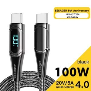 كابل Essager تايب C بقدرة 100W مع شاشة عرض للطاقة – شحن فائق السرعة وأداء متين