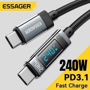 كابل ESSAGER Type-C إلى Type-C – شحن سريع رقمي 240W