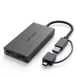 WAVLINK محول USB-C / USB 3.0 إلى HDMI مزدوج – موزع شاشتين بدقة 2K، متوافق مع Thunderbolt 3/4 وUSB4 وWindows وMac OS