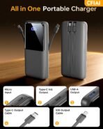 ⁦باور بانك سريع الشحن 15000mAh مع كابلين مدمجين وشاشة LED⁩ - الصورة ⁦2⁩