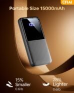⁦باور بانك سريع الشحن 15000mAh مع كابلين مدمجين وشاشة LED⁩ - الصورة ⁦6⁩