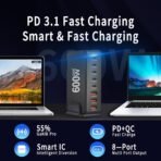 ⁦محطة الشحن المكتبية 600W GaN  – قوة احترافية بثمانية منافذ⁩ - الصورة ⁦2⁩