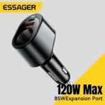 محول شاحن سيارة ESSAGER 120W مع USB + Type-C + ولاعة سجائر