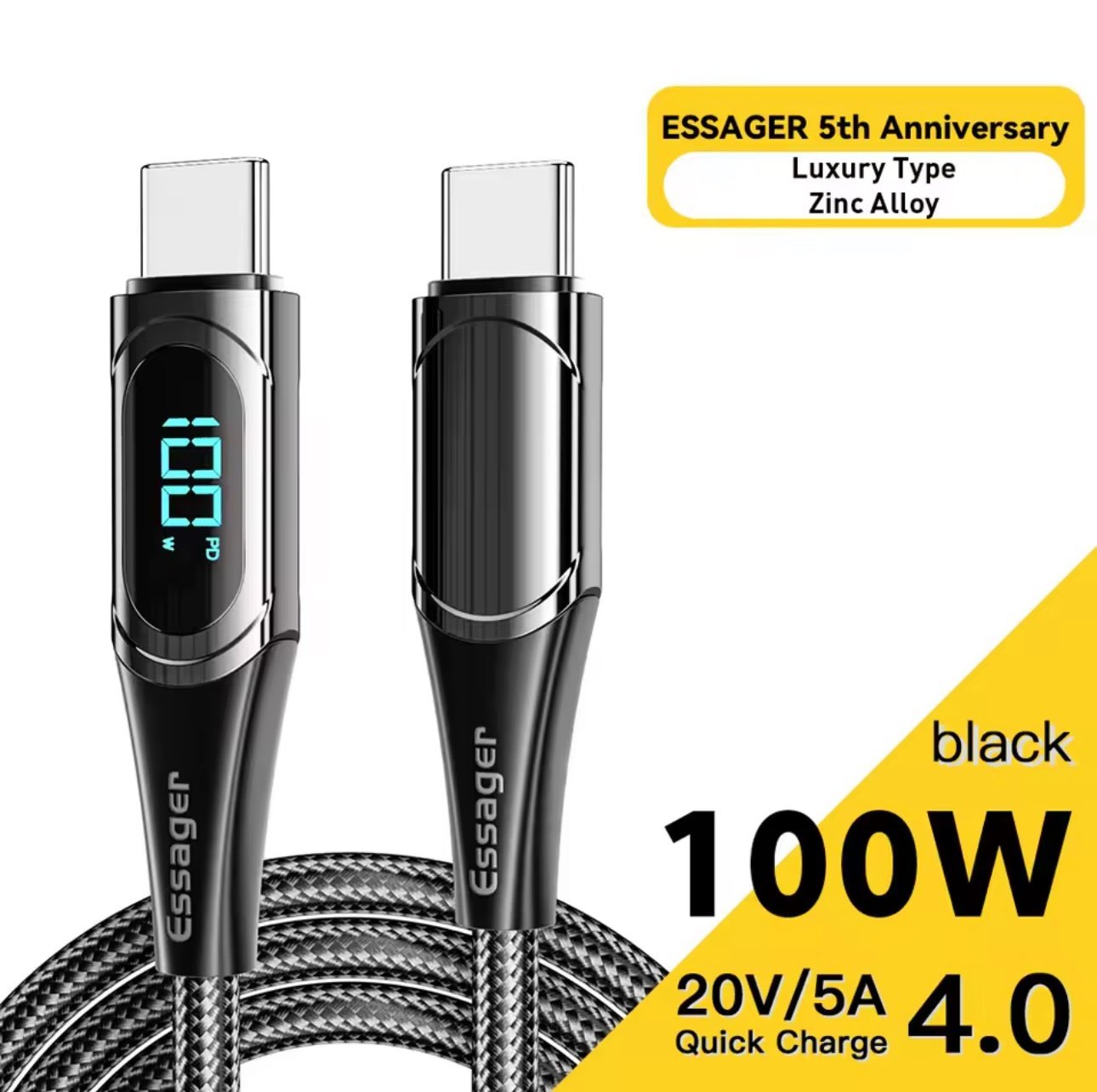 img_1257.jpeg كابل Essager تايب C بقدرة 100W مع شاشة عرض للطاقة – شحن فائق السرعة وأداء متين - الصورة 1