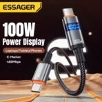 كابل ESSAGER ES-X61 تايب C إلى تايب C مع شاشة رقمية – شحن سريع 100W
