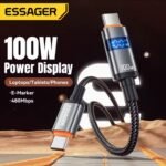 كابل ESSAGER ES-X61 تايب C إلى تايب C مع شاشة رقمية – شحن سريع 100W