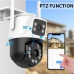 كاميرا مراقبة P6S QQ6 بدقة فول اج دي مع واي فاي ورؤية ليلية ملونة – عدسة مزدوجة PTZ مقاومة للماء IP66