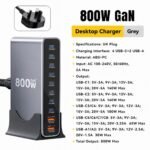 محطة شحن مكتبي بقوة 800W وبخاصية GaN Pro شحن سريع  و 10 منافذ