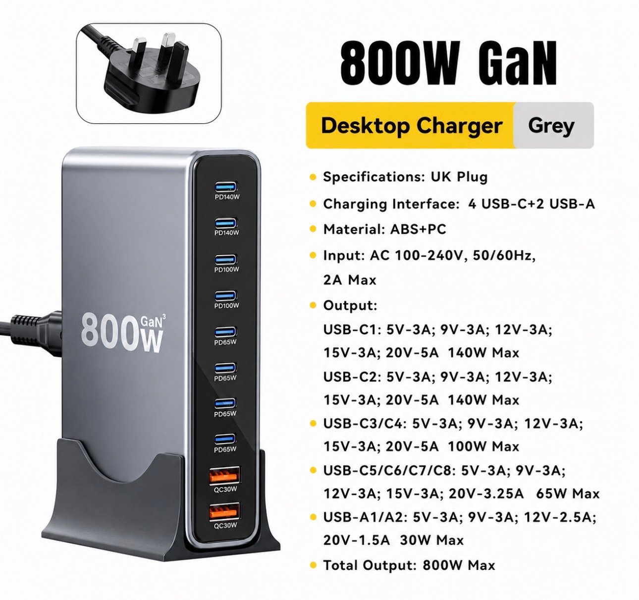 img_3425.jpeg محطة شحن مكتبي بقوة 800W وبخاصية GaN Pro شحن سريع و 10 منافذ - الصورة 1