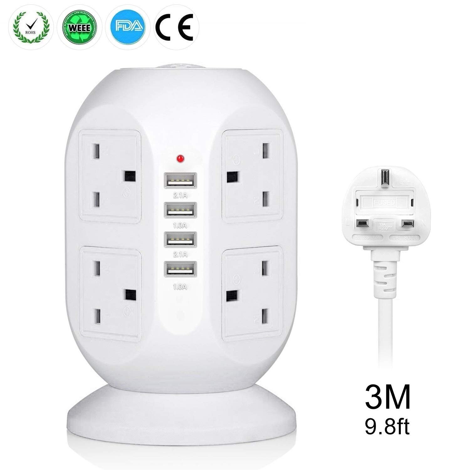 img_3881.jpeg سيار كهرباء بشكل برجي lngxUK بطول كيبل 3 أمتار – 8 منافذ + 4 USB - الصورة 1