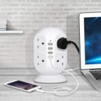 ⁦سيار كهرباء  بشكل برجي lngxUK بطول كيبل 3 أمتار – 8 منافذ + 4 USB⁩ - الصورة ⁦4⁩