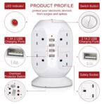 ⁦سيار كهرباء  بشكل برجي lngxUK بطول كيبل 3 أمتار – 8 منافذ + 4 USB⁩ - الصورة ⁦5⁩