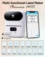 ⁦طابعة ملصقات حرارية من ماركة Phomemo M110 - محمولة بتقنية البلوتوث للملابس والمجوهرات والماركت والمنزل باللون الأبيض⁩ - الصورة ⁦2⁩