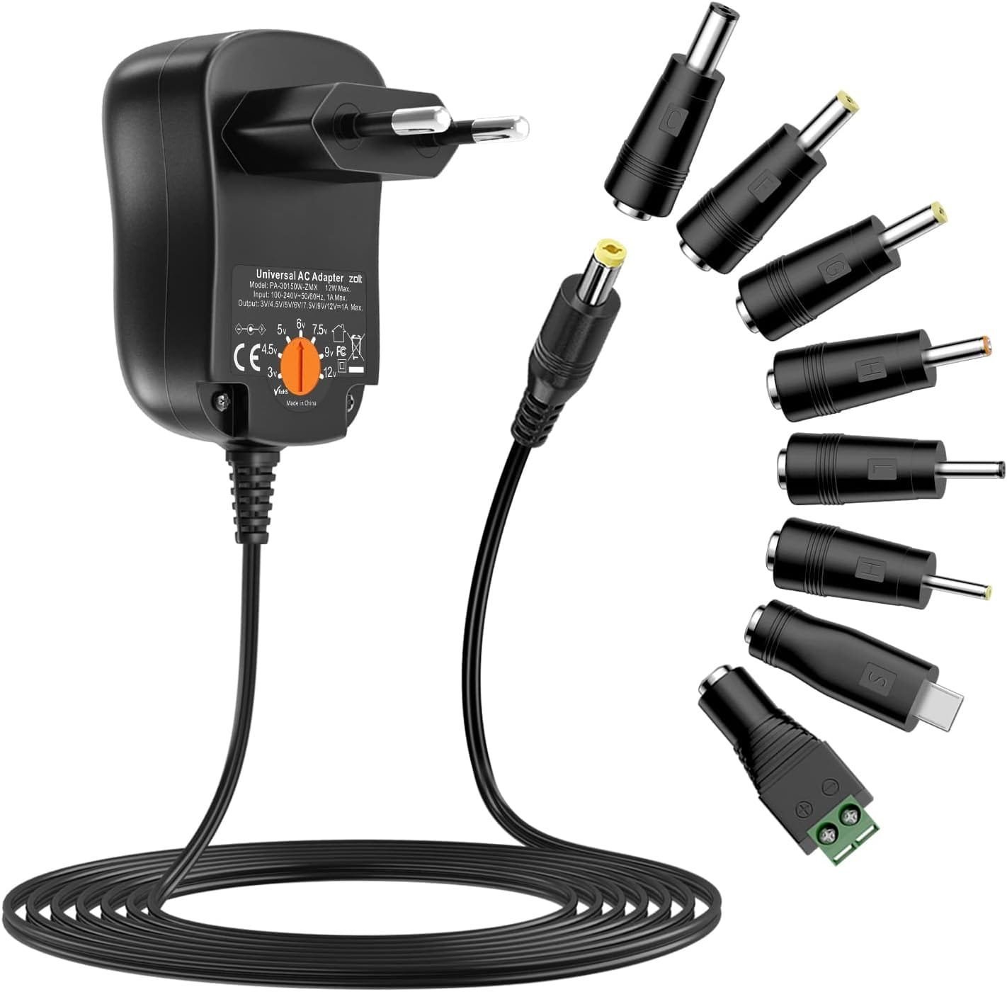 img_4188.jpeg محولة جوكر عالمي 30 واط: مدخل التيار المتردد: 100-240 فولت 0.25 أمبير 50/60 هرتز؛ مخرج التيار المستمر: 3 فولت/4.5 فولت/5 فولت/6 فولت/7.5 فولت/9 فولت/12 فولت قابل للتعديل، 2.5 أمبير - الصورة 1