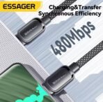 ⁦كابل ESSAGER Type-C إلى Type-C  | شحن 60 واط ونقل بيانات 480Mbps مع تصميم مغناطيسي للتخزين⁩ - الصورة ⁦3⁩