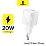 شاحن BASEUS Cube PD سريع 20W بمنفذ USB-C – تصميم مدمج وأداء قوي