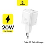 شاحن BASEUS Cube PD سريع 20W بمنفذ USB-C – تصميم مدمج وأداء قوي