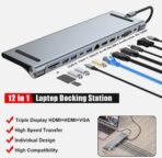 ⁦ادبتر USB-C متعددة المنافذ 12-في-1 بقدرة 100 واط – دعم ثلاث شاشات عالية الدقة⁩ - الصورة ⁦6⁩