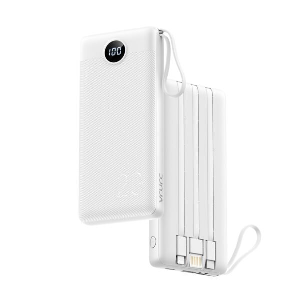 باور بانك VRURC بسعة 20000mAh مع كابلات مدمجة وشحن سريع