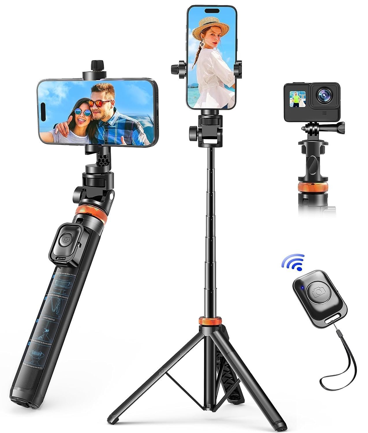 2026/08/1000247437.jpg حامل ثلاثي القوائم Eocean للهاتف 62 بوصة مع عصا سيلفي وريموت Bluetooth 5.2 - الصورة 1