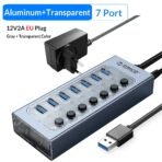 ⁦موزع USB 3.0 من ORICO AT2U3-7AB – 7 منافذ مع مفاتيح تحكم مستقلة⁩ - الصورة ⁦2⁩