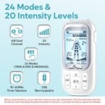 ⁦جهاز TENS EMS الكهربائي لتدليك العضلات وتخفيف الألم، بقناتين و24 وضعًا و16 وسادة قطب كهربائي⁩ - الصورة ⁦2⁩