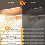 ⁦مصابيح Gritin LED قابلة لإعادة الشحن أسفل الخزائن، عبوة من قطعتين مع مستشعر حركة⁩ - الصورة ⁦2⁩
