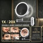 ⁦امرآة مكياج مكبرة من أوكسمير OXSMIR، مثبتة على الحائط بإضاءة LED ثلاثية الألوان وتكبير 20X، قابلة للشحن والدوران 360 درجة⁩ - الصورة ⁦2⁩