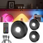 Tedmos مصابيح LED قرصية ذكية RGB قابلة للشحن مع جهاز تحكم عن بُعد وبطارية 2400 مللي أمبير