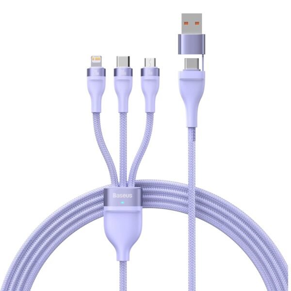 Baseus Flash Series II كابل شحن ثلاثي بسعة طاقة تصل إلى 100 واط، بطول 1.2 متر – بنفسجي