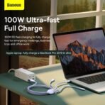 ⁦Baseus Flash Series II كابل شحن ثلاثي بسعة طاقة تصل إلى 100 واط، بطول 1.2 متر – بنفسجي⁩ - الصورة ⁦4⁩